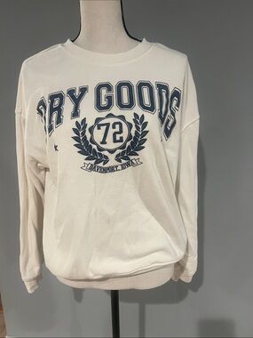 Dry Goods Ivory Crewneck with Navy Athletic Print